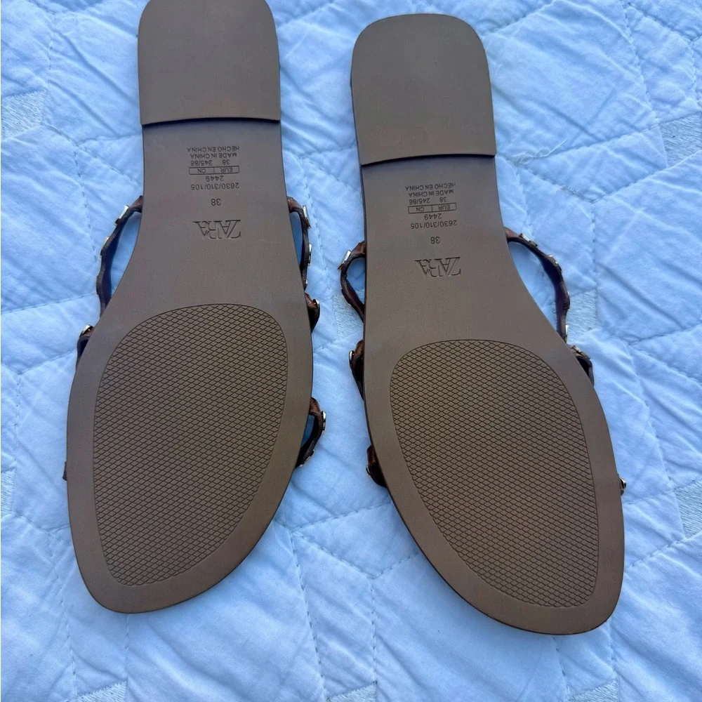 Zara Women's Dark Brown Sandals with Gold Accents - Picture 3 of 3
